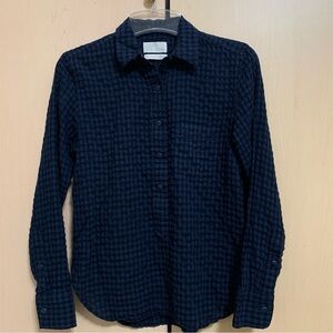 J.Crew Top Women's Classic Fit Popover Collared Shirt Gingham Blue Black 00 XXS‎